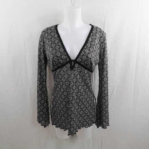 Moa Moa Tops - Moa Moa Womens Top Medium Black Babydoll Sheer Career Knit Statement Y2K NEW